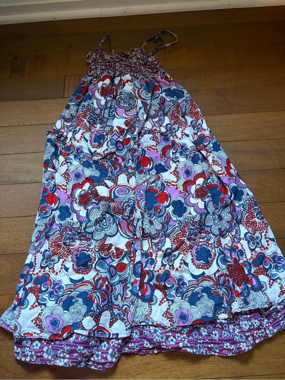 Floral Pattern Maxi Dress in Blue, Red & Purple